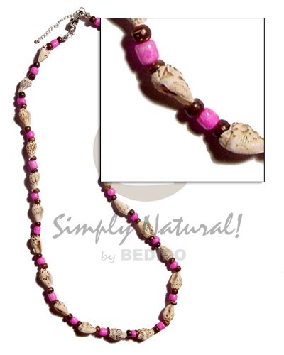 nassa tiger  4-5mm black coco Pokalet. combination  pink glass beads - Surfer Necklace