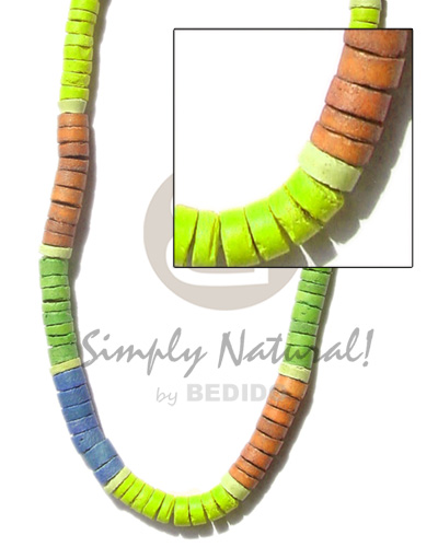 7-8mm coco heishe blue neon green orange green Surfer Necklace