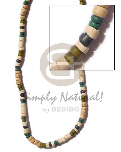 4-5mm heishe bleach / pukalet / green / black / kiwi & nat. white - Surfer Necklace