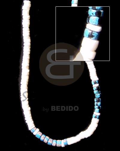 4-5 white clam heishe   splashing blue / light blue / turq blue - Surfer Necklace
