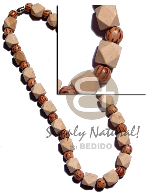 10mm nat. white wood  round 8mm palmwood beads combination - Surfer Necklace