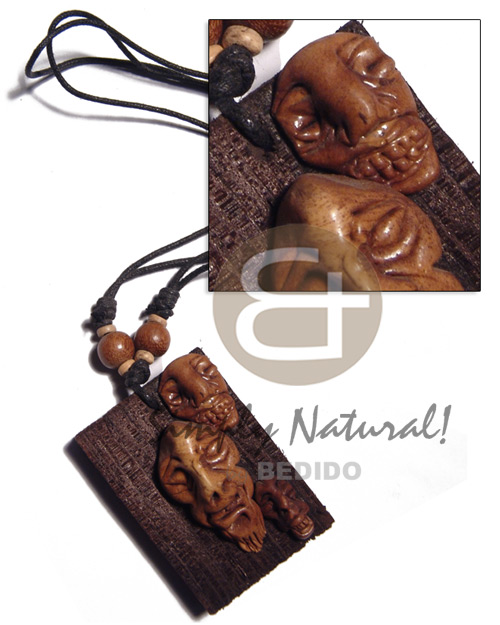 Clay tribal mask on 60mmx40mm Surfer Necklace