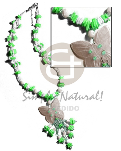 hand made White rose neon green white rose Tassled Necklace