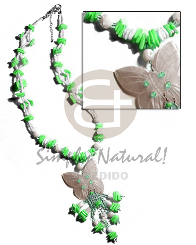 White rose neon green white rose Tassled Necklace