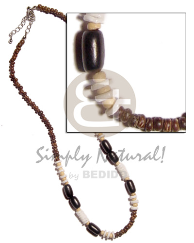 2-3mm coco Pokalet nat. brown  buri & white clam combination - Teens Necklace