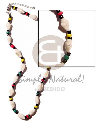 nassa white  4-5mm red/yello green coco Pokalet. combination  black glass beads - Teens Necklace