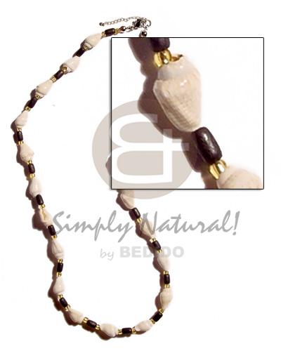 nassa white  rice wood & glass beads combination - Teens Necklace