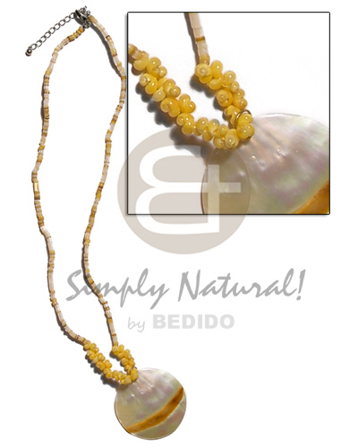 2-3mm gold lip heishe  yellow mongo shell & round MOP 40mm  skin pendant - Teens Necklace