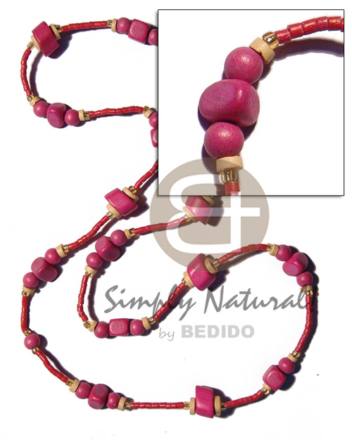 hand made Pink wood beads in 2-3mm Teens Necklace