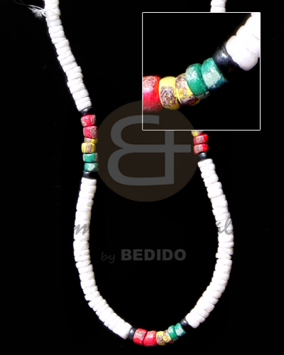 4-5 white clam heishe   splashing red / yellow / green in black - Teens Necklace