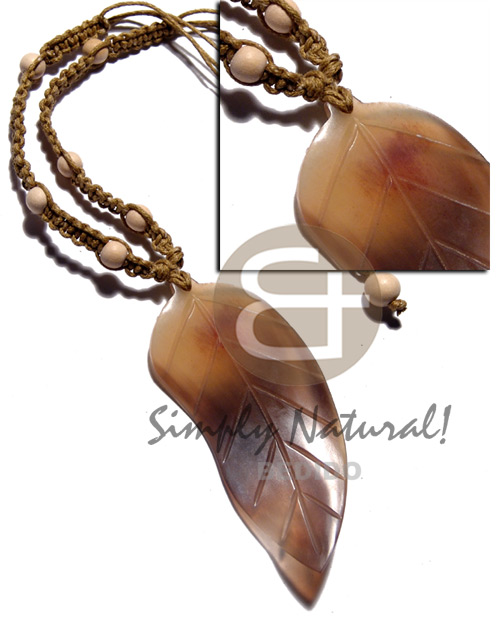 85mmx40mm carabao amber horn leaf Teens Necklace