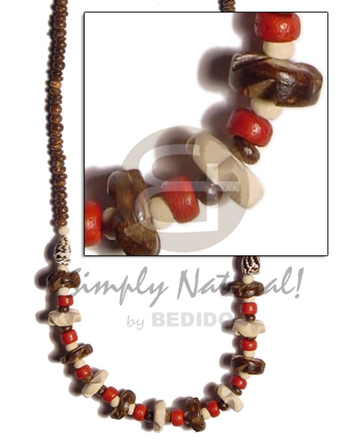 2-3 coco Pokalet  nat brown coco flower and red 4-5 coco Pokalet./nassa tiger - Teens Necklace