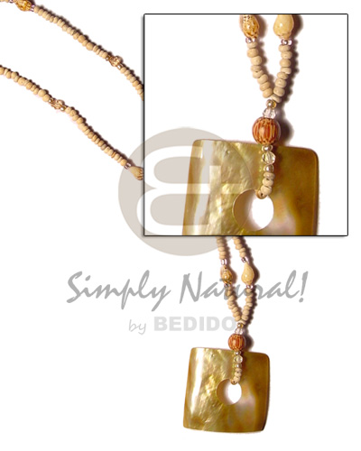 2-3 coco Pokalet natural  square cut brown lip shell/nassa/acrylic beads - Teens Necklace