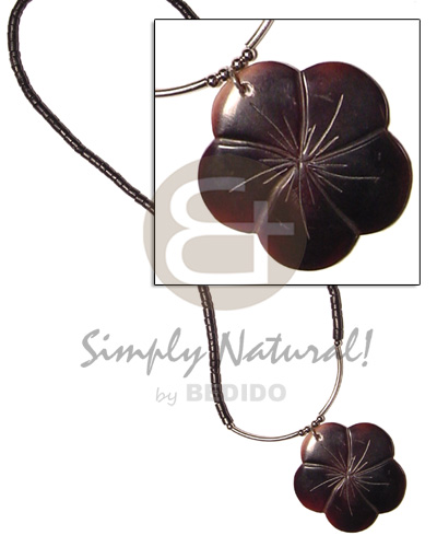 2-3 black coco heishe  metal tube and black tab gumamela  pendant - Teens Necklace