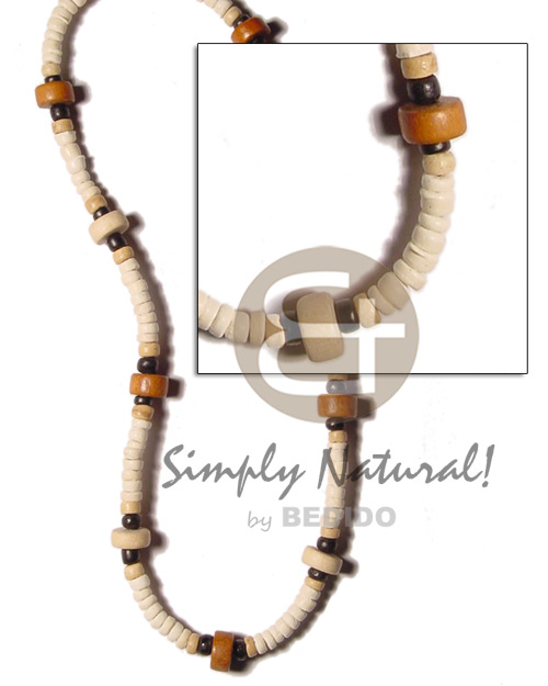 4-5mm coco Pokalet bleach  wood bayong wood wheels/nat.white & black coco Pokalet. combination - Teens Necklace