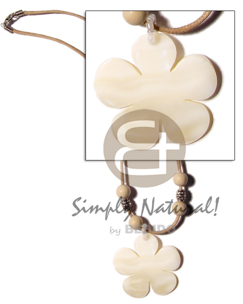 40mm kabibe flower shell on wax cord - Teens Necklace
