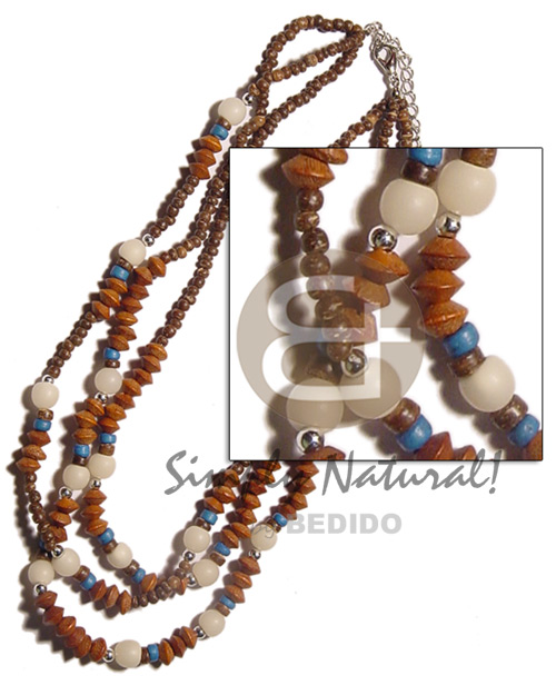 3 rows 2-3mm coco Pokalet. brown  palmwood & buri beads - Teens Necklace