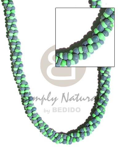 3 layers twisted  2-3mm coco Pokalet./  acid blue/neon green combination - Twisted Necklace