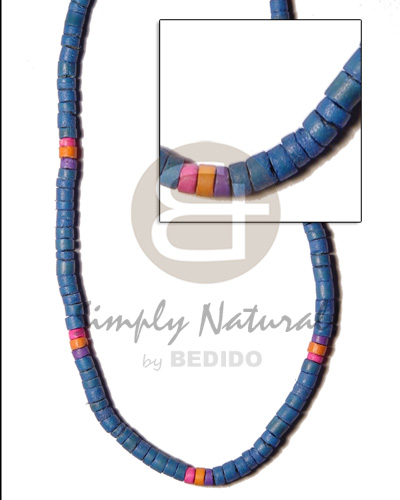 4-5mm c. heishe turq blu/royal blu/orange/pink - Unisex Necklace