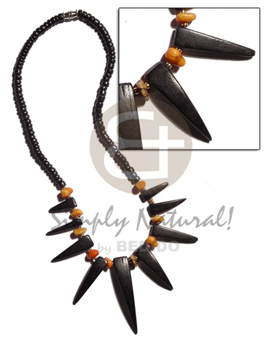 4-5mm black coco Pokalet.  black coco tusks  red corals & glass beads combination - Unisex Necklace