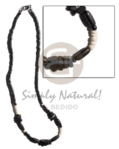 2-3mm black coco heishe/ black coco sq. cut   buri tube & 2-3mm coco Pokalet. bleach combination - Unisex Necklace