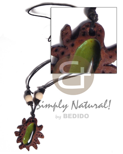 40mmx30mm clay bug  gemstone / adjustable black wax cord /tribal clay series - Unisex Necklace