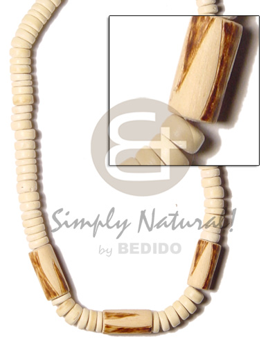 elastic choker  7-8mm coco pokalet bleach.  burning wood tube accent - Unisex Necklace