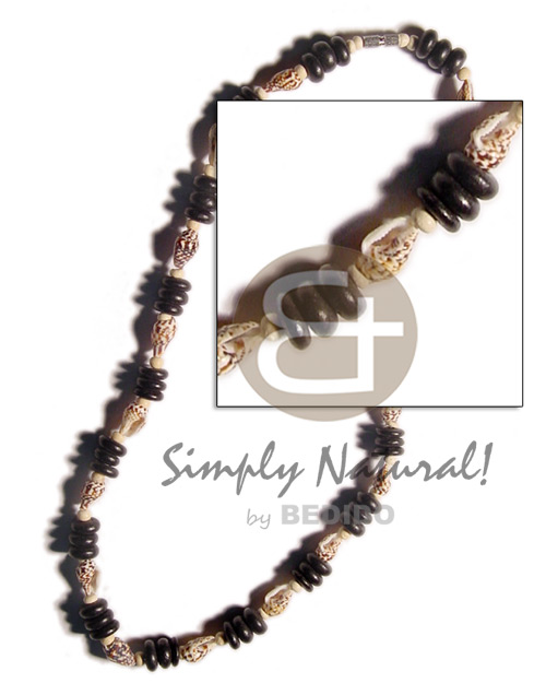 nassa tiger  black 4-5mm coco pokalet & 2-3mm coco Pokalet bleach - Unisex Necklace