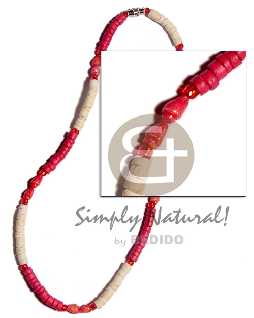 red/bleach 4-5mm coco heishe  red nassa - Unisex Necklace