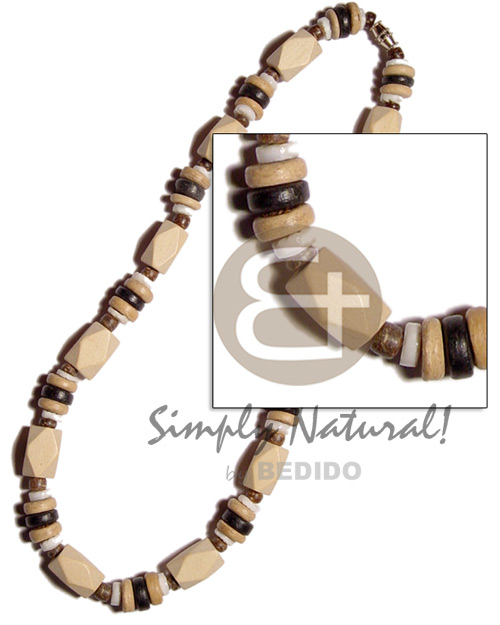 diamond cube wood beads  7-8mm coco Pokalet. combination - Unisex Necklace