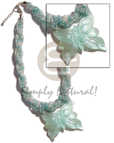 hand made 12 rows aqua blue twisted Womens Necklace