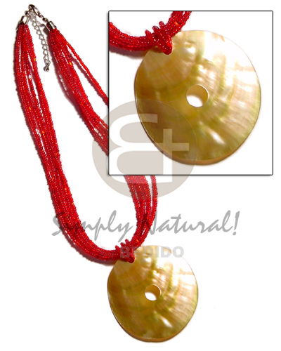 6 rows dark red multi layered glass beads  60mm round brownlip pendant - Womens Necklace