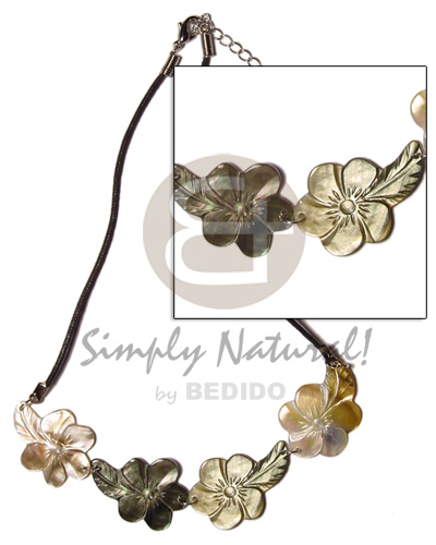 hand made 4 blacklip flowers in wax Womens Necklace