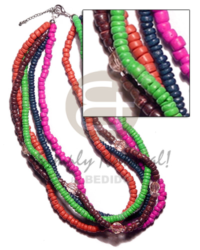5 layers 4-5mm coco Pokalet. pink. red orange/blue/neon green/maroon combination - Womens Necklace