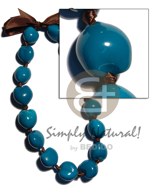 painted kukui nuts  / blue ( 16 pcs. ) / adjustable ribbon - Womens Necklace