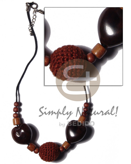 hand made 20mm round brown crochet wood Womens Necklace