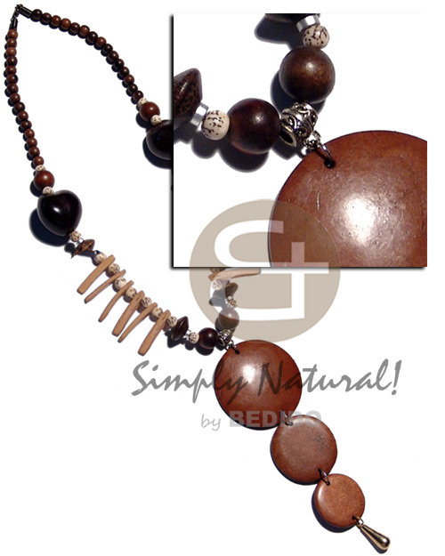 Round woods beads brown Womens Necklace