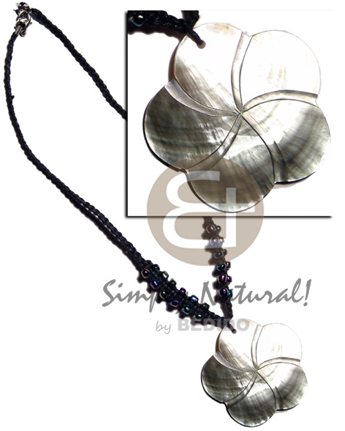 beaded macrame  45mm scallop blacklip pendant - Womens Necklace