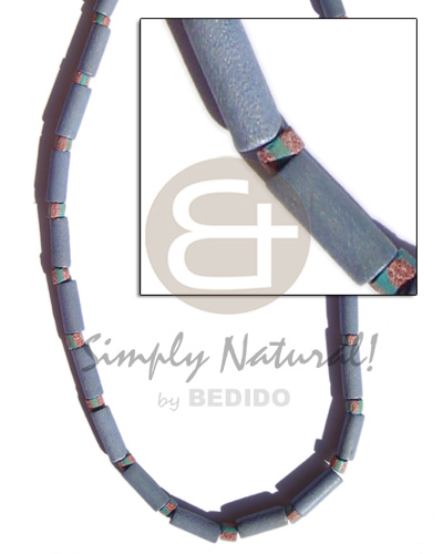 pastel blue wood tube  4-5 coco heishe splashing pink.blue - Womens Necklace