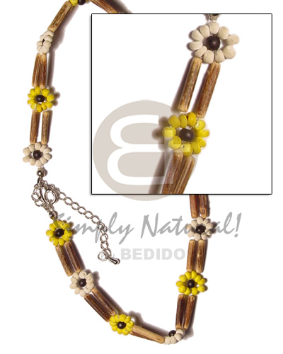 2 rows sig-id  2-3 yellow /bleach coco Pokalet. flower  ext. chain - Womens Necklace