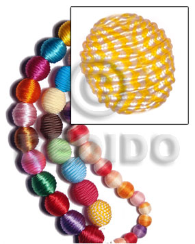 20mm natural white  round wood beads wrapped in yellow two toned sutash cod / price per piece - Wood Beads