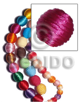 20mm natural white round wood beads wrapped in fuschia china cord / price per piece - Wood Beads