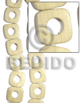 30mmx30mmx5mm square  round edges natural white wood face to face  15mm center hole / 14 pcs. / side drill - Wood Beads