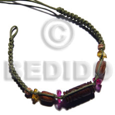 palmwood round wood beads in macrame beige and tan wax cord - Wood Bracelets