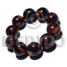 10 pcs. of 20mm round wood beads in high polished paint gloss black /fuschia pink combination /cats eye  / elastic bracelet - Wood Bracelets