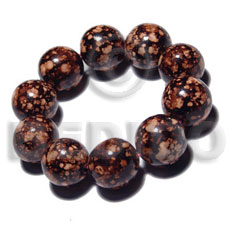 10 pcs. of 20mm round wood beads in high polished paint gloss marbleized brown/beige combination / elastic bracelet - Wood Bracelets