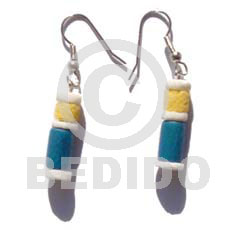 dangling yelloblue wood tube  whiteclam - Wood Earrings