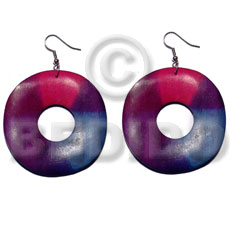 dangling 35mm round wavy wood ring  15mm inner hole - Wood Earrings