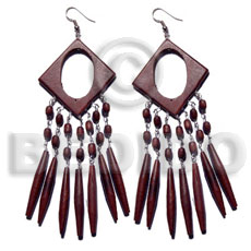 Dangling 35mm diamond reddish brown Wood Earrings