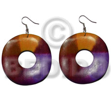 dangling 35mm round wavy wood ring  15mm inner hole - Wood Earrings